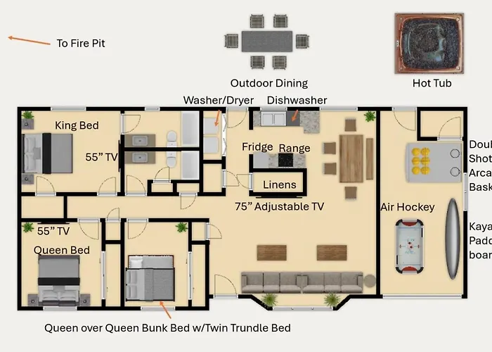 Hot Tub, Game Room, Kayaks, Boat Parking, Backyard, King, Fire Pit, Pets, Wd Page